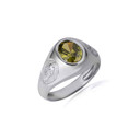 .925 Sterling Silver Oval Peridot Gemstone Textured Our Lady Of Guadalupe Band Ring