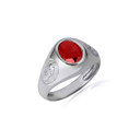 .925 Sterling Silver Oval Garnet Gemstone Textured Our Lady Of Guadalupe Band Ring