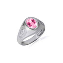 .925 Sterling Silver Oval Pink Gemstone Textured Our Lady Of Guadalupe Band Ring