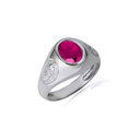 .925 Sterling Silver Oval Ruby Gemstone Textured Our Lady Of Guadalupe Band Ring