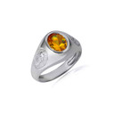 .925 Sterling Silver Oval Citrine Gemstone Textured Our Lady Of Guadalupe Band Ring