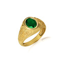 Gold Oval Emerald Gemstone Textured Scorpion Band Ring