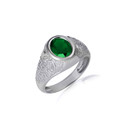 .925 Sterling Silver Oval Emerald Gemstone Textured Scorpion Band Ring