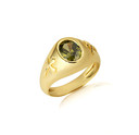 Gold Oval Peridot Gemstone Textured Cross Band Ring
