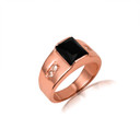 Rose Gold Emerald Cut Black Onyx Gemstone Statement Ring
