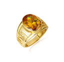 Gold Citrine Gemstone Greek Key Statement Band Ring