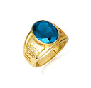 Gold Blue Topaz Gemstone Greek Key Statement Band Ring