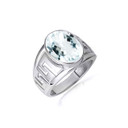 .925 Sterling Silver Aqua Gemstone Greek Key Statement Band Ring