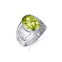 .925 Sterling Silver Peridot Gemstone Greek Key Statement Band Ring