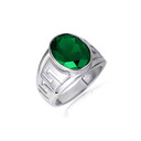 .925 Sterling Silver Emerald Gemstone Greek Key Statement Band Ring