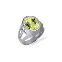 .925 Sterling Silver Oval Peridot Gemstone Textured Jesus Christ Cross Crucifix Band Ring