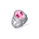 .925 Sterling Silver Oval Pink Gemstone Textured Jesus Christ Cross Crucifix Band Ring