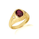 Gold Oval Garnet Gemstone Textured Nugget Statement Band Ring