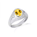 .925 Sterling Silver Oval Citrine Gemstone Textured Nugget Statement Band Ring