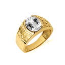 Gold Oval Clear Gemstone Nugget Statement Band Ring