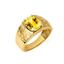 Gold Oval Citrine Gemstone Nugget Statement Band Ring