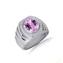 .925 Sterling Silver Oval Alexandrite Gemstone Striped Statement Band Ring