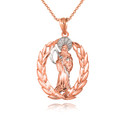 Rose Gold Santa Muerte Greek Laurel Wreath Frame Pendant Necklace