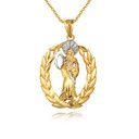 Gold Santa Muerte Greek Laurel Wreath Frame Pendant Necklace (Available in Yellow/Rose/White Gold)