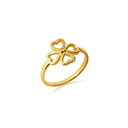 Yellow Gold Four Leaf Clover Lucky Heart Ring