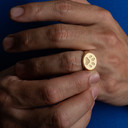 Gold Dog Paw Print Pet Signet Ring on male model