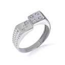 White Gold 3D Dice Lucky Seven CZ Ribbed Ring