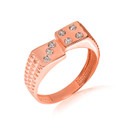 Rose Gold 3D Dice Lucky Seven CZ Ribbed Ring
