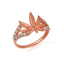 Rose Gold Marijuana Leaf Weed CZ Ring