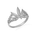 .925 Sterling Silver Marijuana Leaf Weed CZ Ring