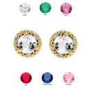 Gold Personalized Lab Created Birthstone Diamond Halo Stud Earrings