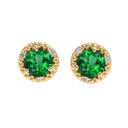 Personalized Gold Halo Stud Earrings in with Solitaire Gemstone and Diamonds (Available in Yellow/Rose/White Gold)