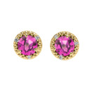Yellow Gold Personalized Lab Created Alexandrite Birthstone Diamond Halo Stud Earrings