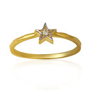 14K Yellow Gold Celestial Star CZ Diamond Cut Band Ring