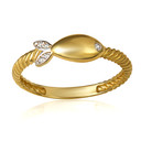 14K Yellow Gold CZ Fish Rope Twist Band Ring