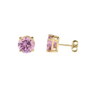 Yellow Gold Custom Pink Birthstone Earrings