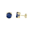 Yellow Gold Custom Blue Sapphire Birthstone Earrings