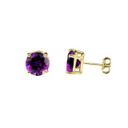 Yellow Gold Custom Amethyst Birthstone Earrings