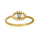 14K Yellow Gold Evil Eye Protection CZ Beaded Band Ring