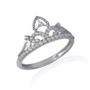 .925 Sterling Silver CZ Royal Crown Filigree Tiara Ring