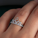 .925 Sterling Silver CZ Royal Crown Filigree Tiara Ring on female model