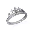 .925 Sterling Silver CZ Crown Tiara Filigree Band Ring