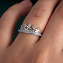 .925 Sterling Silver CZ Crown Tiara Filigree Band Ring on female model