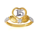 14K Two-Tone 15 Anos Quinceanera Heart CZ Ring