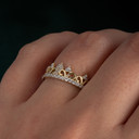 14K Yellow Gold CZ Royal Crown Filigree Tiara Band Ring on female model
