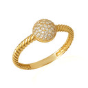 14K Yellow Gold Circle CZ Rope Twisted Band Ring