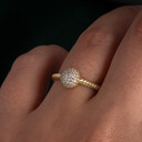 14K Yellow Gold Circle CZ Rope Twisted Band Ring on female model