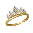 14K Yellow Gold CZ Royal Crown Tiara Band Ring