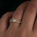 14K Yellow Gold Wavy CZ Striped Double Band Ring on female model