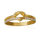 14K Yellow Gold Heart Knot CZ Double Band Ring