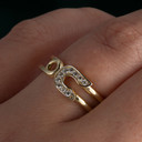 14K Yellow Gold CZ Studded Paperclip Safety Pin Band Ring on female model